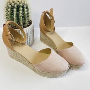 Nine West pink and brown espadrille wedges size 9